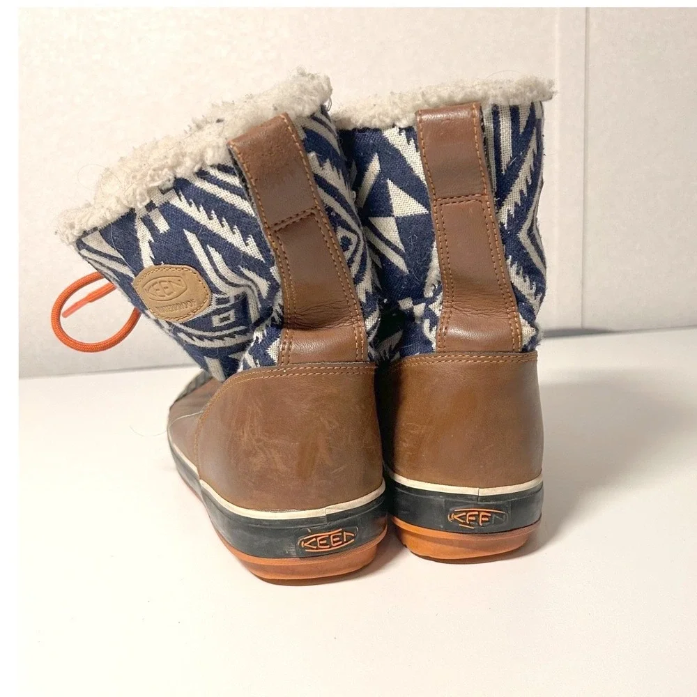 Keen Elsa‎ Women 8.0 Ankle Boots Waterproof Lined Insulation Aztec Brown Blue